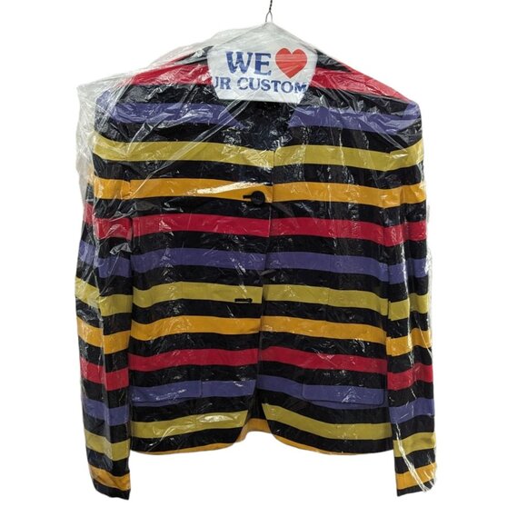 Vintage Y2K Jones New York 100% Silk Rainbow Striped Blazer Career Jacket 10 Med - Picture 2 of 8